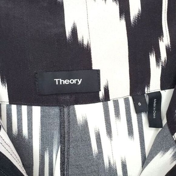 Theory Gunilla Ikat Silk Paper Bag Pants Black White Print High Waist Dress Sz 6 - Picture 4 of 12